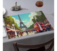 Western Party Decorations A Vibrant Street Scene In Paris With The Eiffel Tower In The Background Dining Place Mats Golden Girls Gifts Table Cloth(4PCS)
