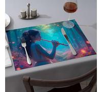 Western Party Decorations A Woman Plays A Flute In A Mystical Forest Dining Place Mats Table Cloth Pink Placemats(1PCS)