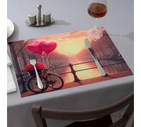 Western Party Decorations Bicycle With Heart-Shaped Balloons By The Canal At Sunset Dining Place Mats Tablecloth Easter Table Decorations(1PCS)