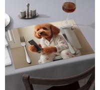 Western Party Decorations Dog In Pajamas With Paw Print Phone Dining Place Mats Easter Placemats Rustic Home Decor(1PCS)