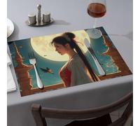 Western Party Decorations Full Moon And Traditional Chinese Beauty Dining Place Mats Easter Placemats Rustic Home Decor(6PCS)