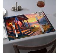 Western Party Decorations Log Cabin By The Lake At Sunset Dining Place Mats Table Cloth Pink Placemats(6PCS)