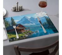 Western Party Decorations Serene Cabin By The Lake And Mountains Dining Place Mats Easter Placemats Rustic Home Decor(4PCS)