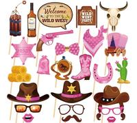 Western Party Decorations Supplies - 25pcs Photo Booth Props Kit, Hen Party Accessories Handheld Selfie Props for Cowgirl Theme Birthday Baby Shower