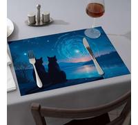 Western Party Decorations Two Cats Watching The Starry Sky Dining Place Mats Spring Placemats Western Party Decorations(6PCS)