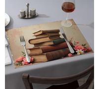 Western Party Decorations Vintage Books And Flowers: A Classic Still Life Dining Place Mats Easter Placemats Rustic Home Decor(1PCS)