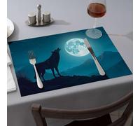Western Party Decorations Wolf Howling At The Full Moon Dining Place Mats Golden Girls Gifts Table Cloth(6PCS)