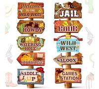 Western Party Directional Sign Yard Cowboy Rodeo Cutouts Wild West Welcome Sign Decor for Western Birthday Photo Props Backdrop Wall Party Decorations