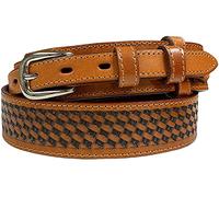Western Pattern. Basketweave. Floral Tooled Engraved Genuine Full Grain Leather Ranger Belt, Assembled in the U.S, 71 72 73-tan, 38