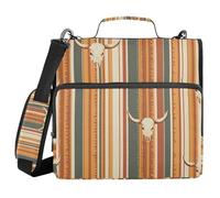 Western Pattern Design Boho 1.5-Inch 3-Ringing Zip Up Binder with Shoulder Strap Multi-Pocket Zippered Portfolio for School and Office