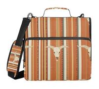 Western Pattern Design Boho 1.5 Inch 3 Ringing Zipper Binder Organizer with Handle and Removable Shoulder Strap Multi-Pocket Portable Home Travel Storage Bag for School