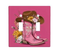 Western Peach Cowboy Boots Light Switch Cover Plates/Outlet Covers, Floral Fun for Country Decor, Thermoplastic Wall Plates, Standard Size Double Toggle