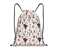Western Pink Flower Goat Skull Sports String Backpack Versatile Gym Sack Backpack Stylish String Bag For Swim School Beach 39X46Cm