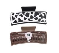 Western Print Hair Clips - Square Hair Claw Clips | Classic Cowboy Design | Strong Hold Jaw Clips for Parties, Dates, Nights Out, Daily, Work and Travel