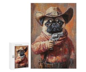 Western Pug Sheriff Art Print Puzzle 1000 Teile Schwer Puzzle Spielzeug Lernspiel Impossible Herausforderungsspielzeug Für Erwachsene Kinder 300 PCS