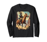 Western Raccoon Cowboy Horse Bandit Sheriff Vintage Graphic Long Sleeve T-Shirt