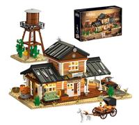 Western Railway Station Building Blocks Set, 3288 PCS Wild West Town Street Scene Building Bricks Kit with Carriage & Water Tower, Modular Architecture Model for Adult, Home Decor Gift for Birthday
