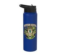 Western Revival Native American Skull Boho Feathers Tribal Stainless Steel Insulated Water Bottle
