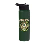 Western Revival Native American Skull Boho Feathers Tribal Stainless Steel Insulated Water Bottle