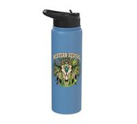 Western Revival Native American Skull Boho Feathers Tribal Stainless Steel Insulated Water Bottle