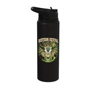 Western Revival Native American Skull Boho Feathers Tribal Stainless Steel Insulated Water Bottle