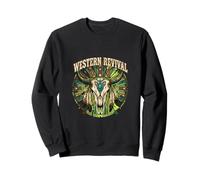 Western Revival Native American Skull Boho Feathers Tribal Sweatshirt