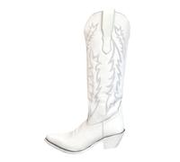 Western Riding Boots Women's Cowboy Boots Women's Medium High Western Boots with Block Heel Women's Boots Lace Winter Boots Vintage Hiking Boots Large Size Chelsea Boots Traditional Boots, White, 6 UK