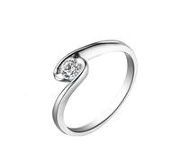 Western Ring, Middle Finger Ring with 0.2Ct Round Diamond 9K White Gold Size M 1/2