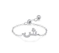 Western Ring, Rings for Women Love Adjustable Chain Arabic Alphabet Design with Round Moissanite 18K White Gold Size N 1/2