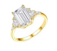 Western Ring, Yellow Gold Band Rings for Women 14K Rectangular with 3ct Moissanite Size H 1/2
