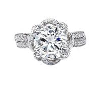Western Rings, Anillo para Mujer Luxury Twisted Flower 4 Prong with Round Moissanite 3ct 9K White Gold Size Q 1/2