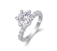 Western Rings, Best Friend Ring Ring with 6-Prong Round Moissanite 3ct Silver 18K White Gold Size O 1/2