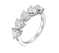 Western Rings, Plain Wedding Ring 9K White Gold with 5 Heart Shape Moissanite 0.5Ct Size K 1/2