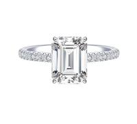 Western Rings, Ring Jewelry Women Elegant 4 Claw with Rectangular Moissanite 1ct 18K White Gold Size N 1/2