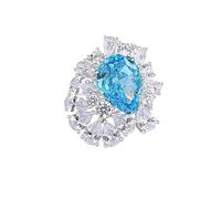 Western Rings, Ring Womens Water Droplet with Blue 3ct Topaz 14K White Gold Size O 1/2