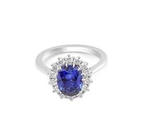Western Rings, Rustic Wedding Band Luxury Flower 3ct Oval Created Sapphire with Moissanite 18K White Gold Size M 1/2