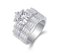 Western Rings, Simple Wedding Ring Wide 2 Rings Set with 3ct Round Moissanite Silver 14K White Gold Size O 1/2