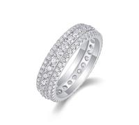 Western Rings, Wedding Ring Sets 3 Rows Moissanite Eternity 0.87ct Silver Platinum Size N 1/2