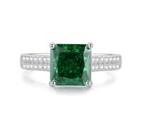 Western Rings, Wedding Rings Women 3ct Square Lab Created Emerald with Moissanite 18K White Gold Size V 1/2