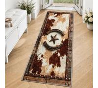 Western Runner Rug Texas Star Runner Rugs | Kitchen Carpet for Hallway Entryway Bedroom Living Room Cow Print Decor, Soft Washable Low Pile Non-Slip Mat, 60 x 240 cm