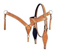 Western Saddle Horse Headstall Bridle Breast Collar Reins Tack Set Leather Floral Tooled Handmade Breastplate ME-HBC-178F Full Size