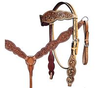 Western Saddle Horse Headstall Bridle Breast Collar Reins Tack Set Leather Floral Tooled Handmade Breastplate ME-HBC-105F Full Size
