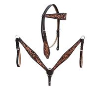 Western Saddle Horse Headstall Bridle Breast Collar Reins Tack Set Leather Floral Tooled Handmade Breastplate ME-HBC-134C Cob Size