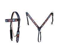 Western Saddle Horse Headstall Bridle Breast Collar Reins Tack Set Leather Floral Tooled Handmade Breastplate ME-HBC-131AC Cob Size