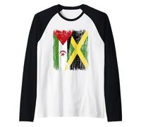 Western Sahara Jamaica Half Flag Sahrawi Jamaican Heritage Raglan Baseball Tee