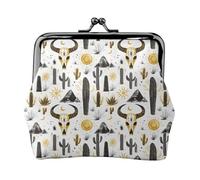 Western Sheep Skull Black Print Coin Purse for Women, Kiss-lock Change Purse Wallets, Small PU Leather Coin Purses