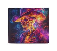 Western Skeletal Colorful Smoking Leather Wallet Slim Purse with ID Window RFID Blocking Bifold for Men Women