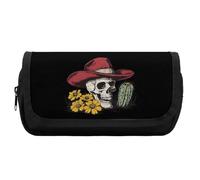 Western Skull Cactus Cute Double Pencil Case Large Capacity Portable Pen Pouch with Zippered