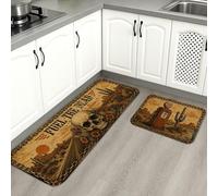 Western Skull Kitchen Mats for Floor, Vintage Desert Themed Soft Mats, Rustic Cushioned Comfort Washable Decor Rugs for Kitchen Sinks Laundryroom Bathroom 2pcs