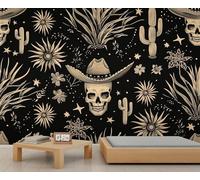 Western Skull Mural Cowboy Skull Wallpaper Retro Southwest Wall Mural Commercial Hotel Poster Custom Wallpaper Massive Panoramic Wall Poster (Non-self-Adhesive)